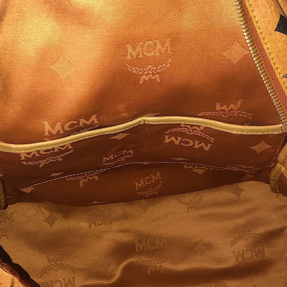 MCM Cognac Visetos Metallic Embellished Full Size Unisex Backpack Book Bag